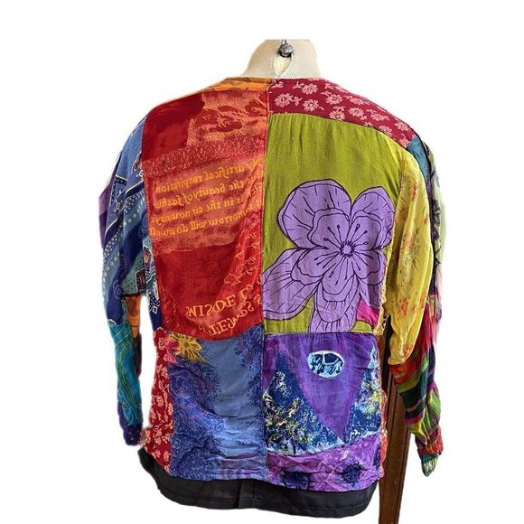 Sacred Threads Floral Multicolor Patchwork Button Boho Blouse Top Womens Small - Picture 3 of 9